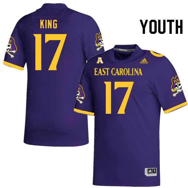 Youth #17 Devon King ECU Pirates College Football Jerseys Stitched Sale-Purple - Click Image to Close